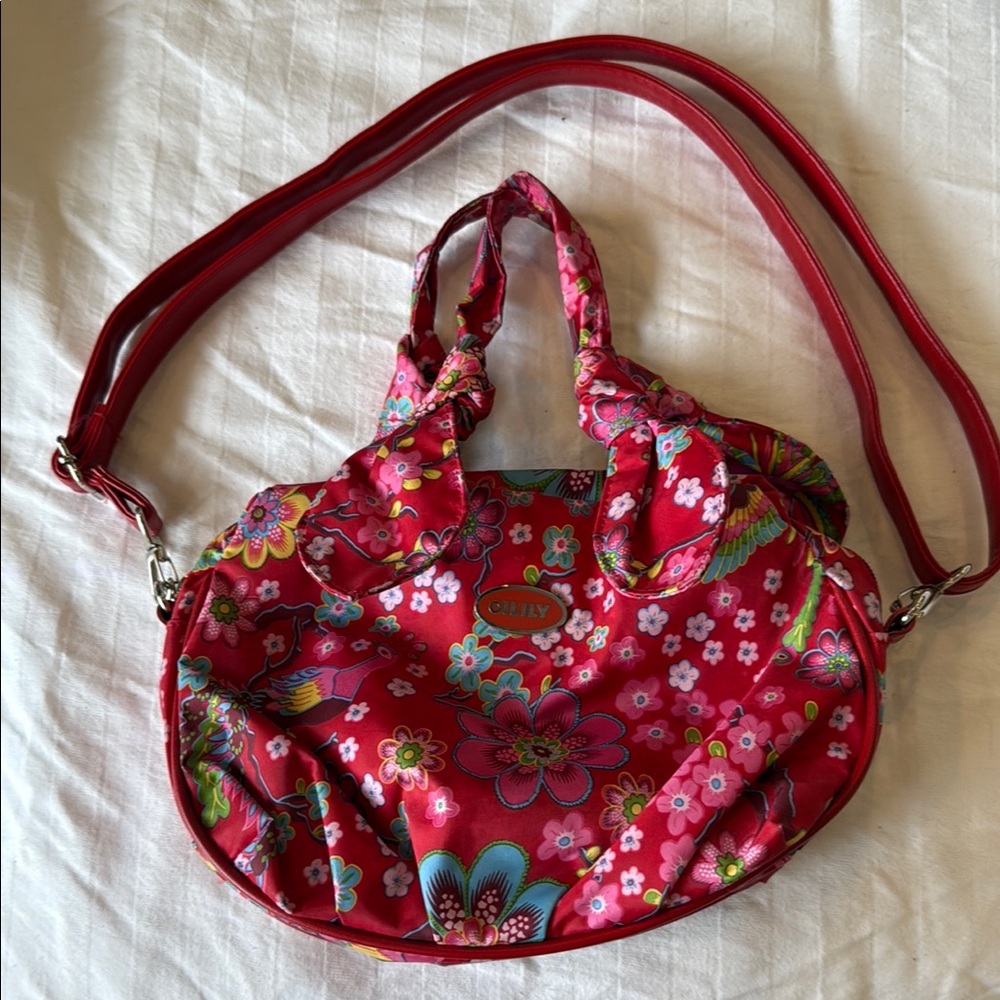 Oilily Red Floral Handbag with Removable Strap